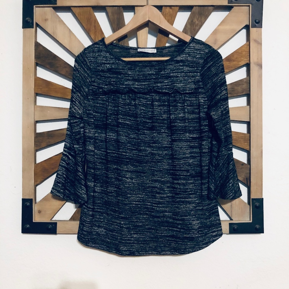 Paper Crane Heathered Grey Bell Sleeve Ruffle Top